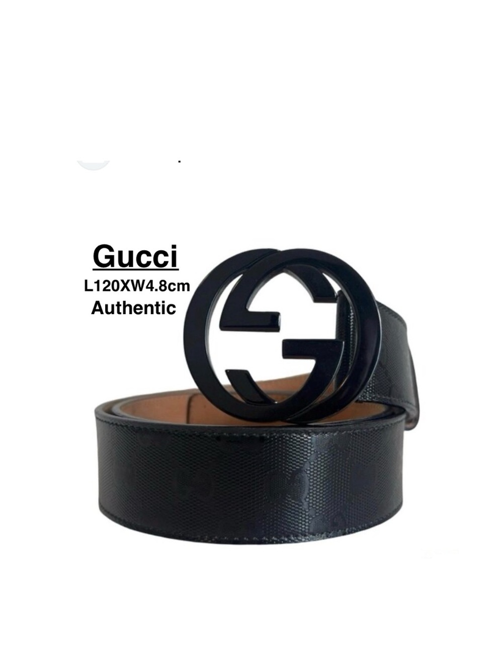 Authentic Gucci Black Imprime Monogram Leather Belt 121282-0959-8032 48/120⭐️⭐️